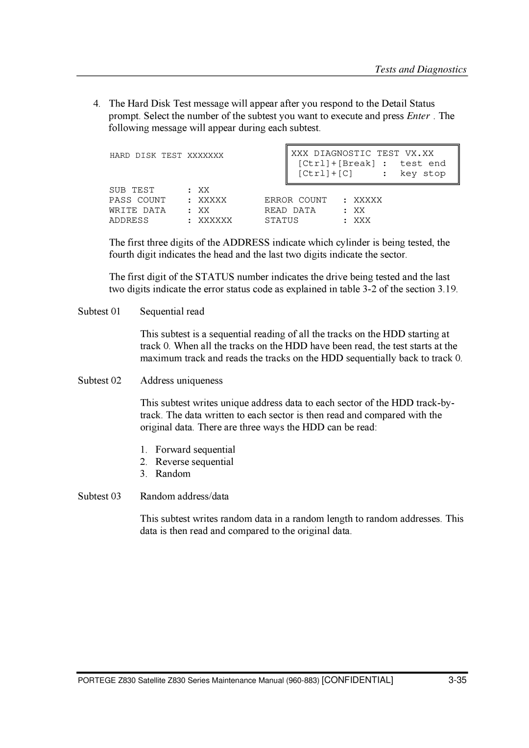 Toshiba Z830 manual XXX Diagnostic Test 