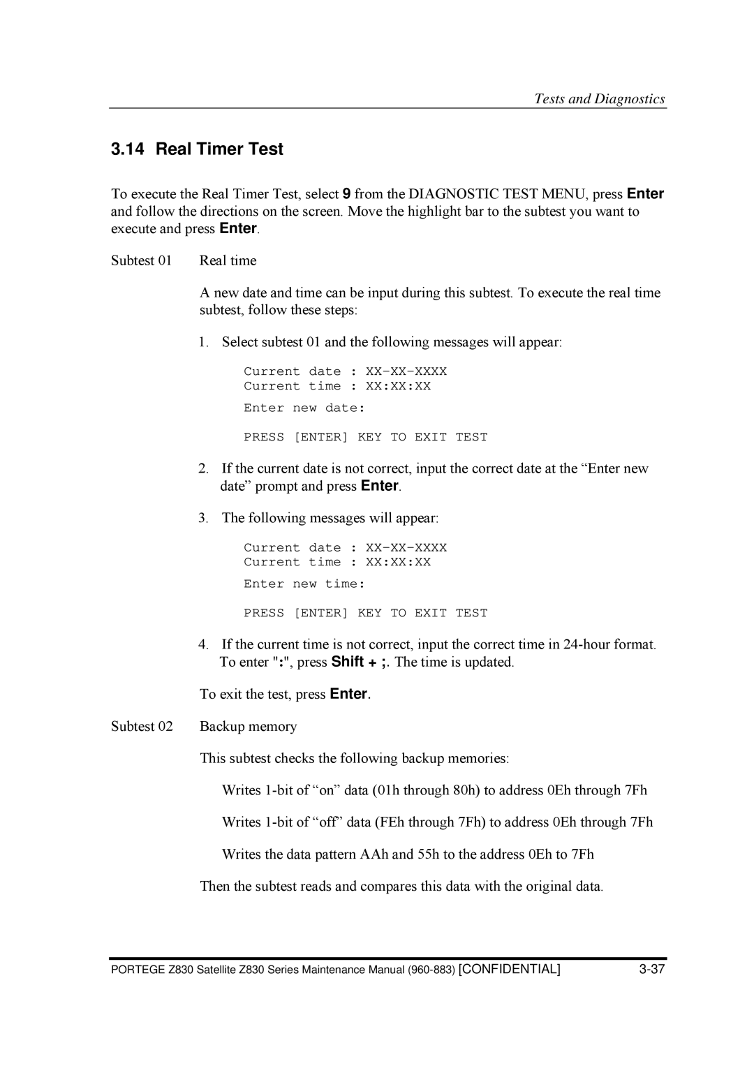 Toshiba Z830 manual Real Timer Test 