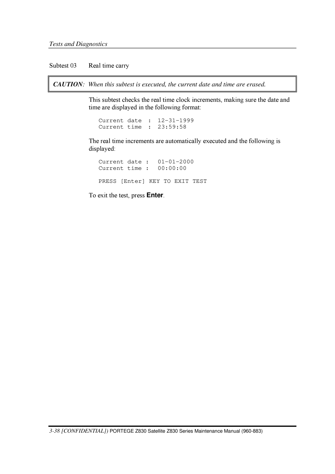 Toshiba Z830 manual To exit the test, press Enter 