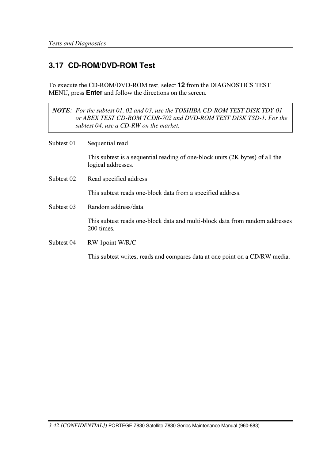 Toshiba Z830 manual CD-ROM/DVD-ROM Test 