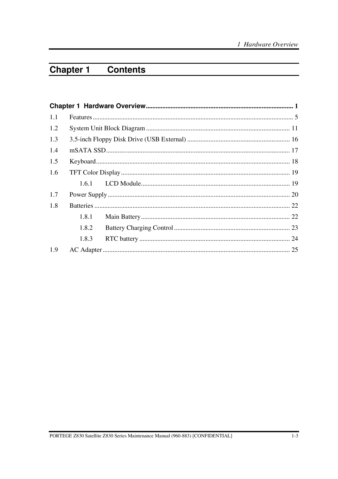 Toshiba Z830 manual Chapter Contents 