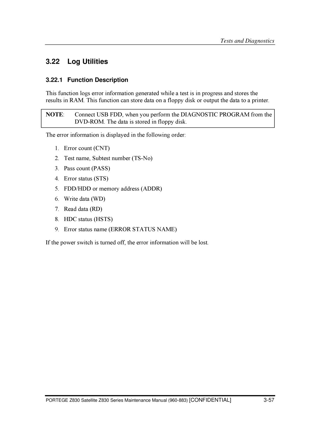 Toshiba Z830 manual Log Utilities 