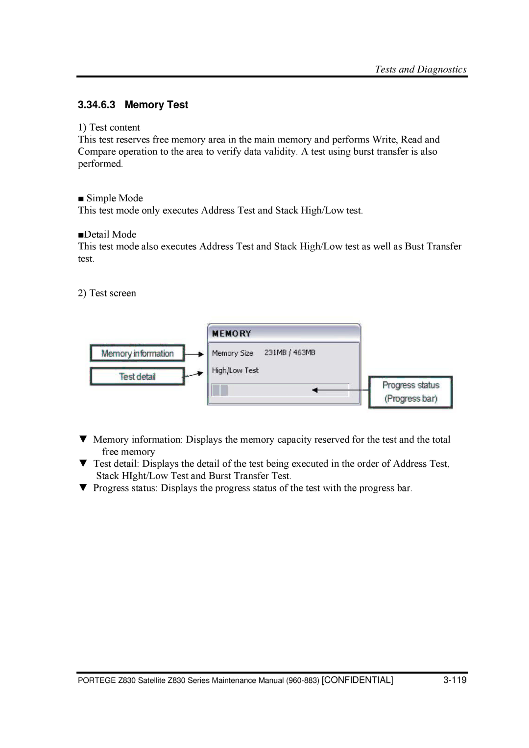 Toshiba Z830 manual Memory Test 