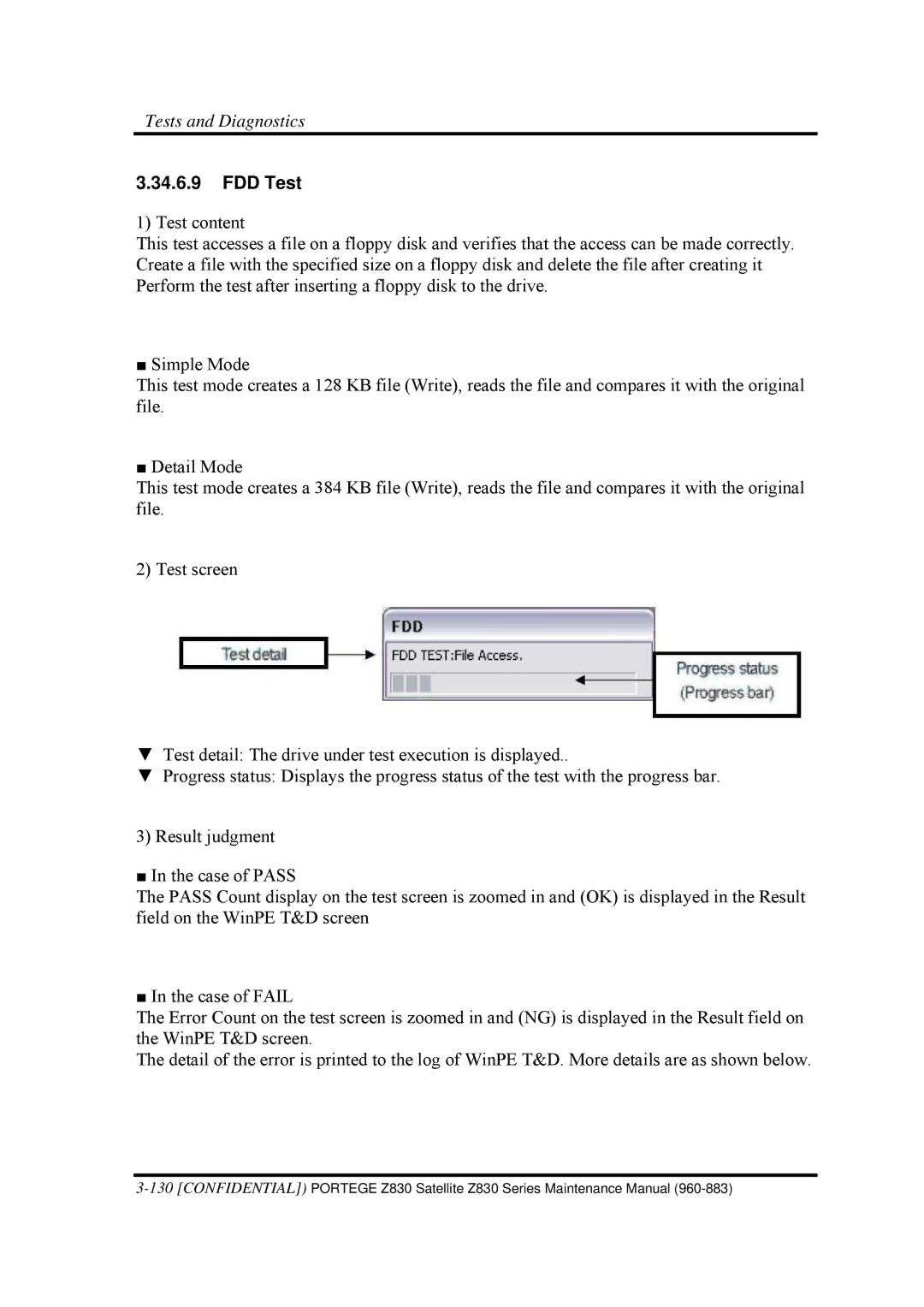 Toshiba Z830 manual FDD Test 