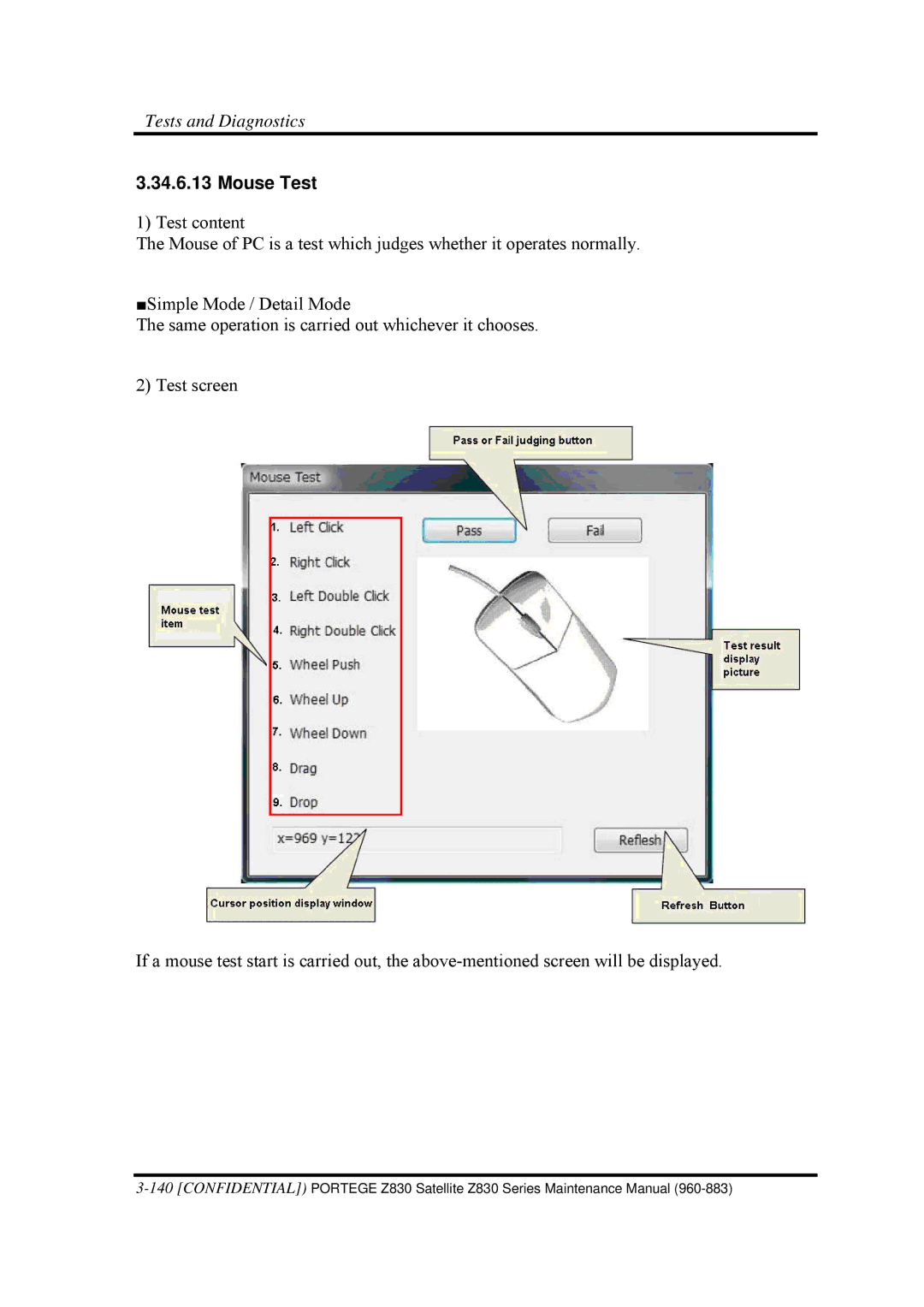 Toshiba Z830 manual Mouse Test 