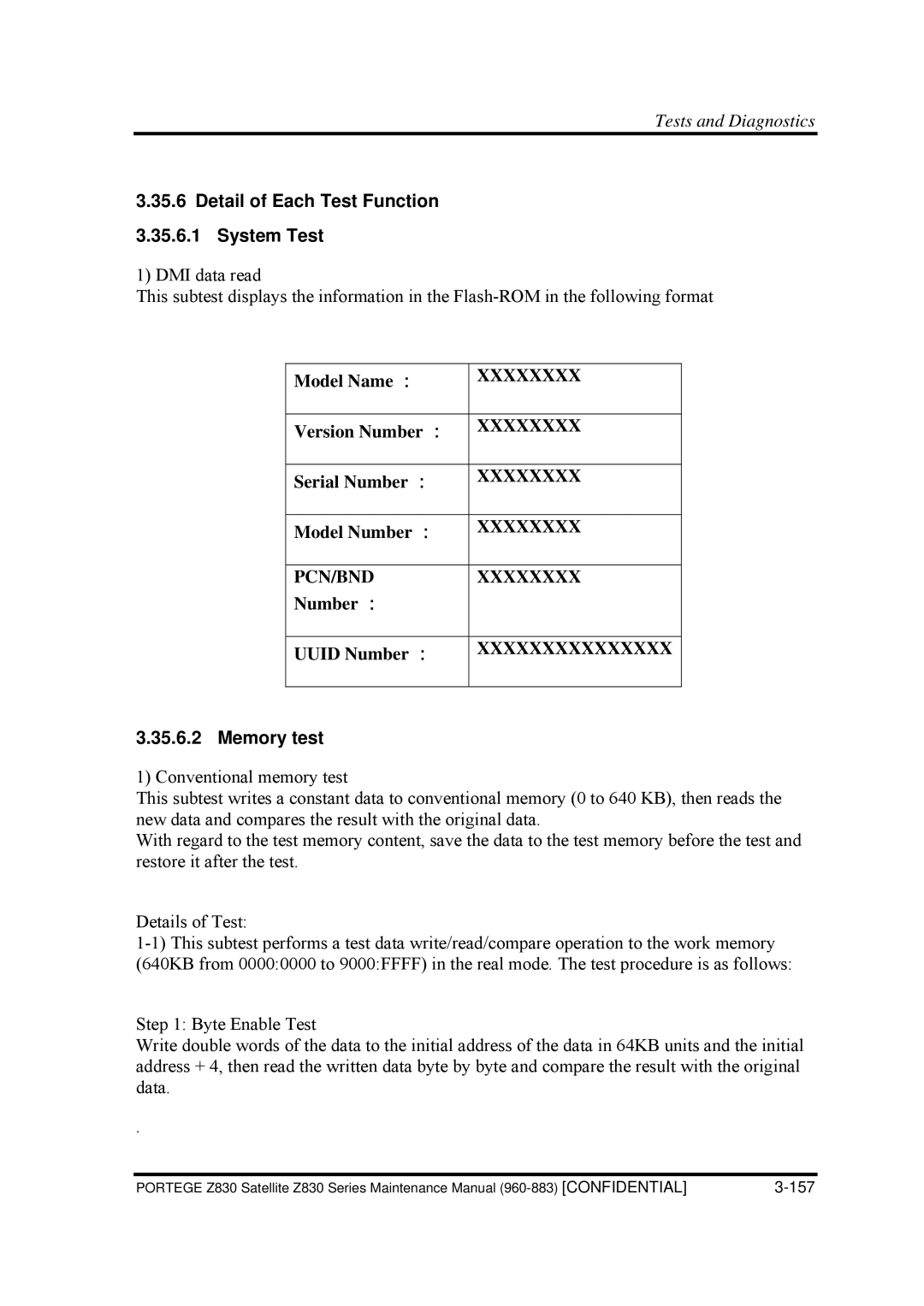 Toshiba Z830 manual Detail of Each Test Function System Test, Memory test 