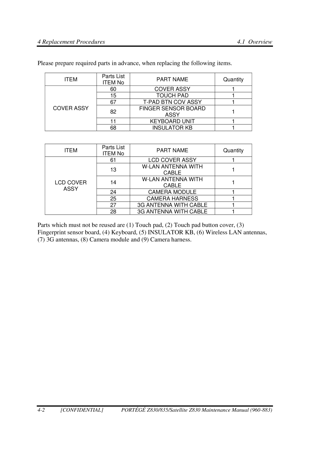 Toshiba Z830 manual Replacement Procedures Overview 