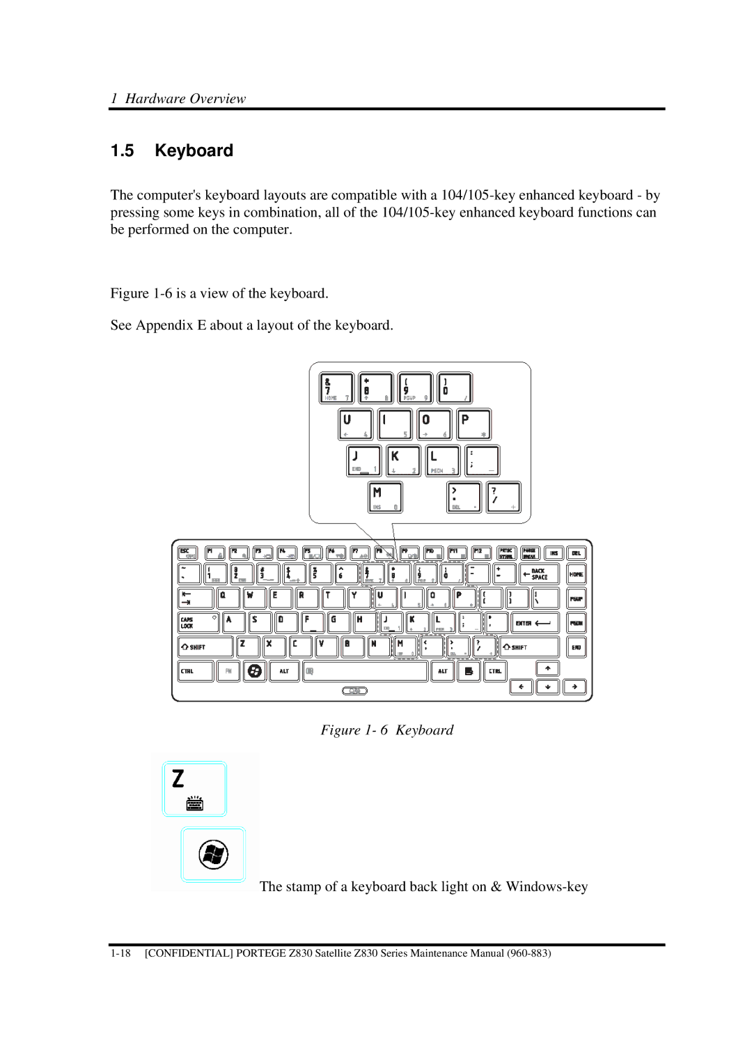 Toshiba Z830 manual Keyboard 