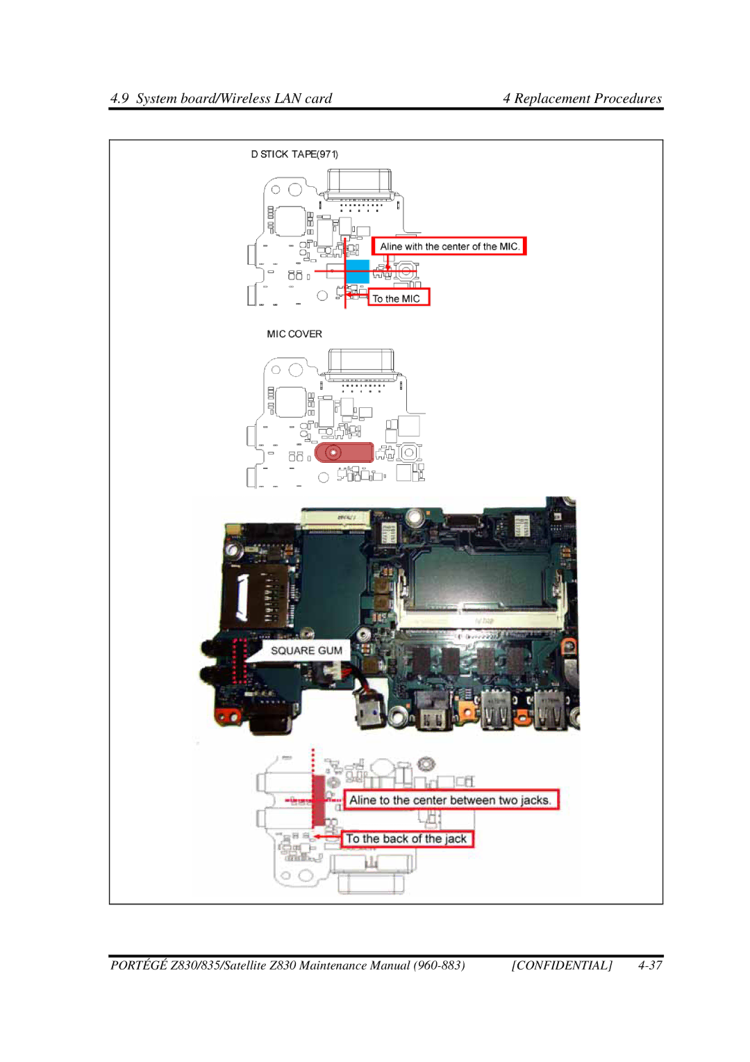 Toshiba Z830 manual System board/Wireless LAN card 