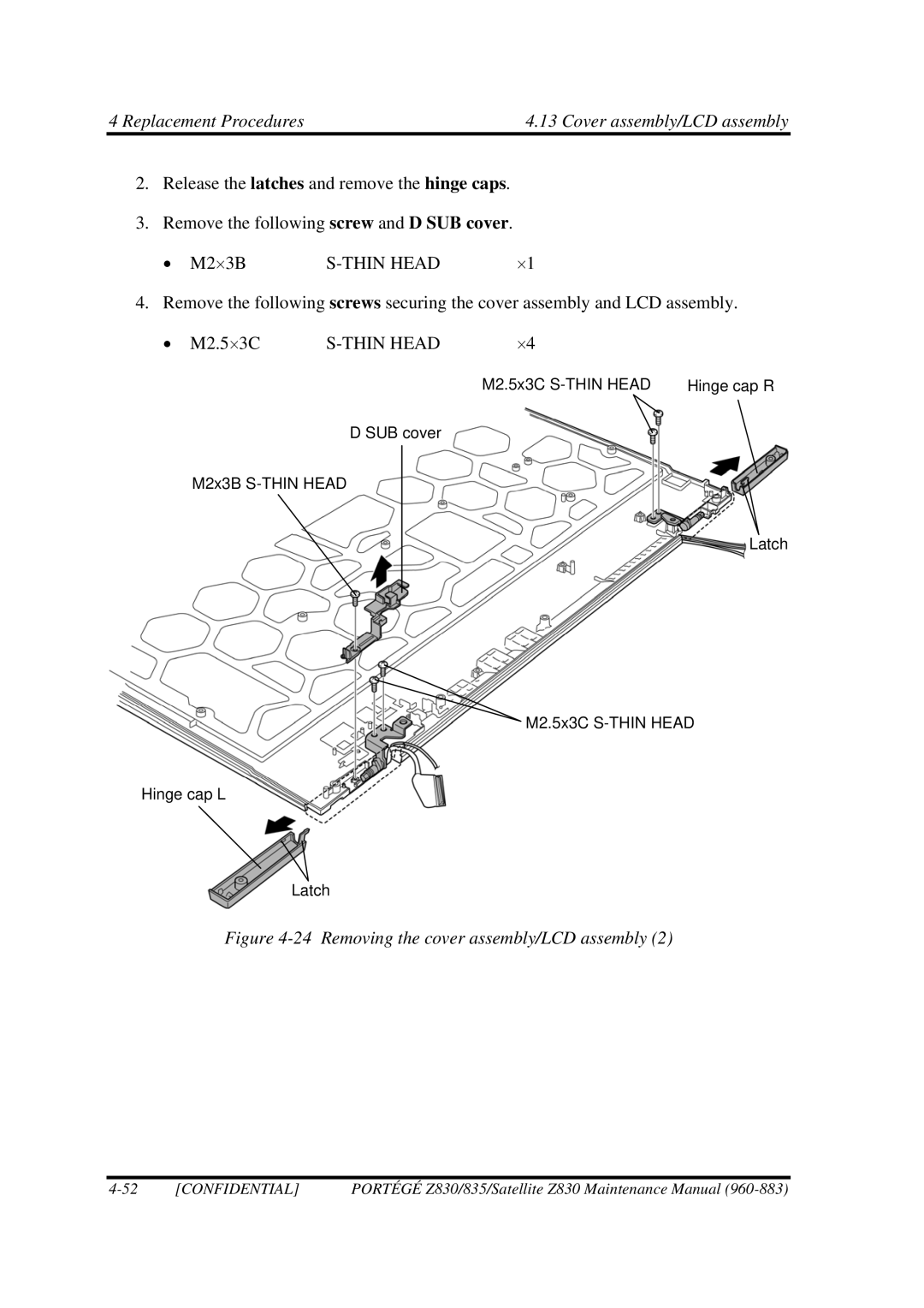 Toshiba Z830 manual Removing the cover assembly/LCD assembly 