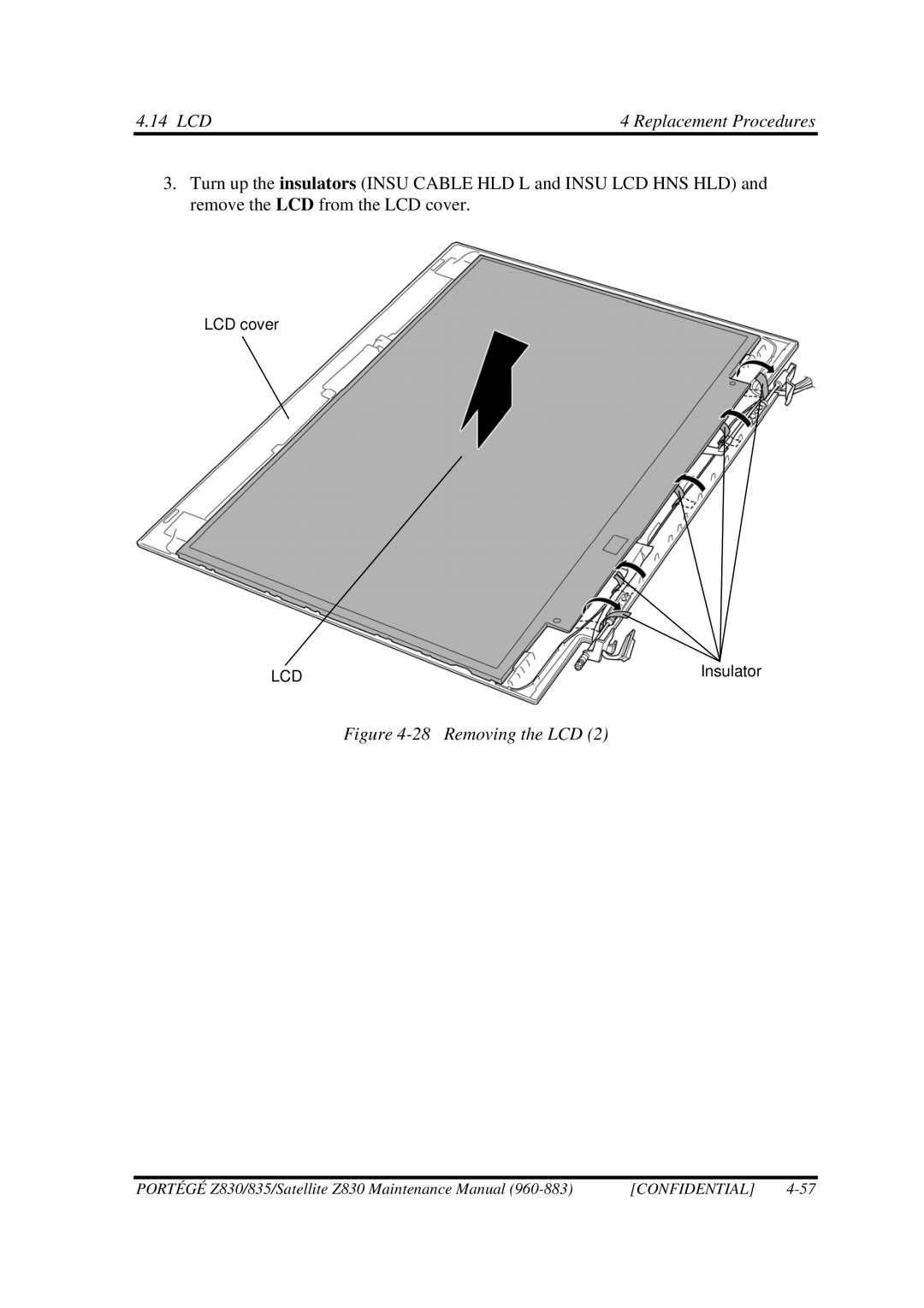 Toshiba Z830 manual Removing the LCD 