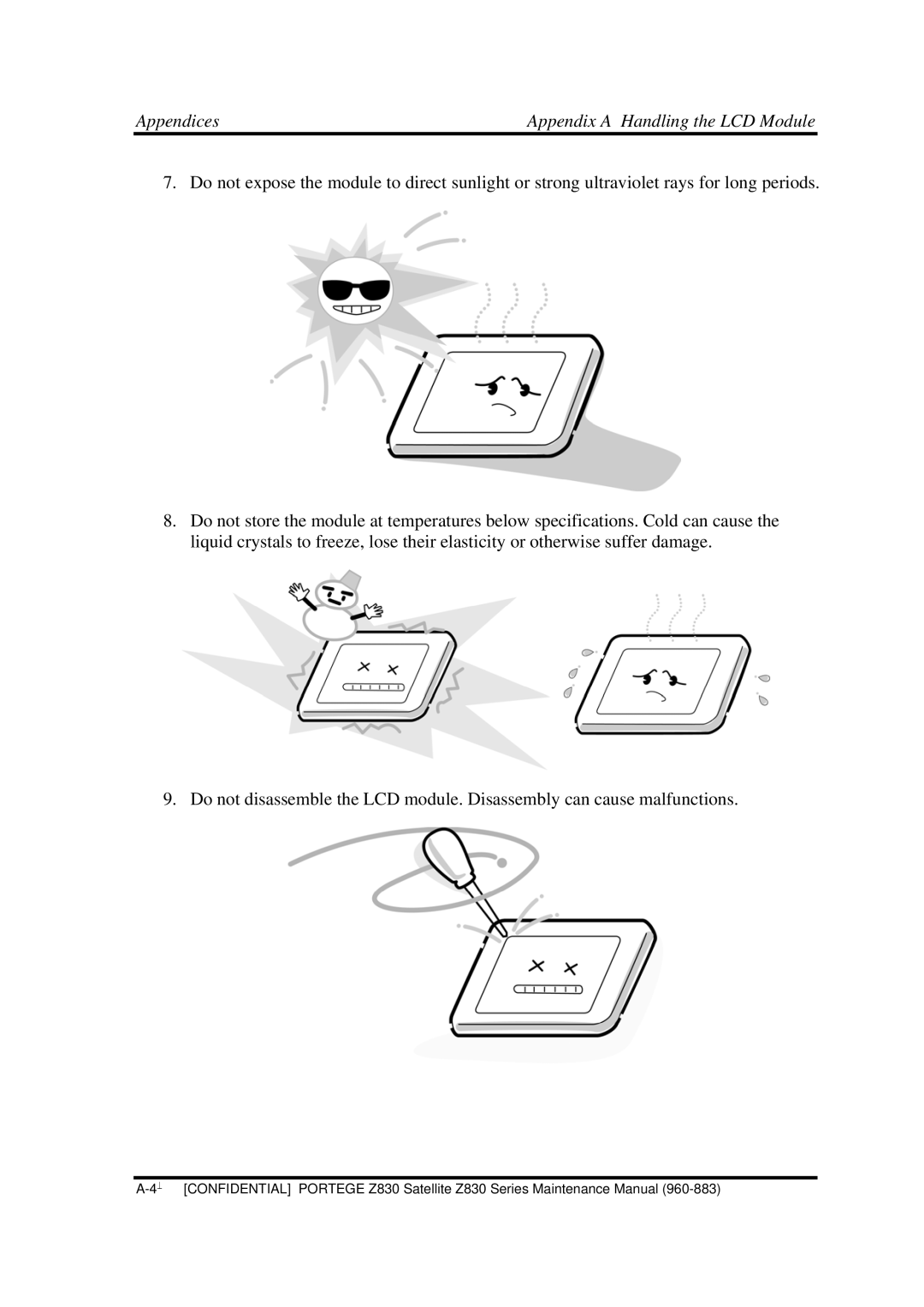 Toshiba Z830 manual Appendices Appendix a Handling the LCD Module 