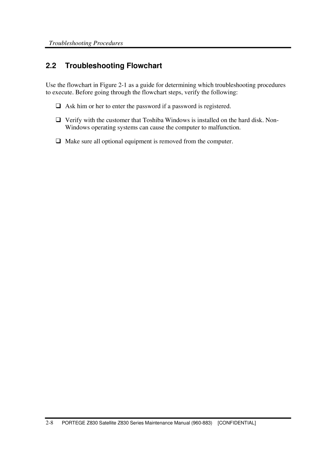 Toshiba Z830 manual Troubleshooting Flowchart 