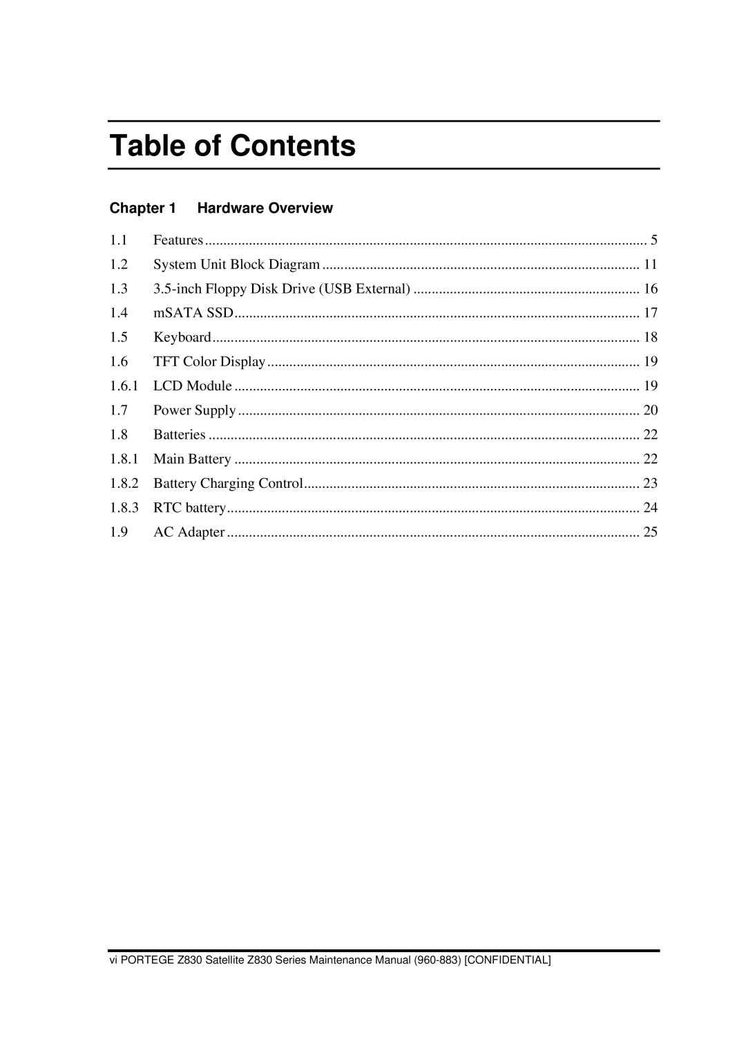 Toshiba Z830 manual Table of Contents 