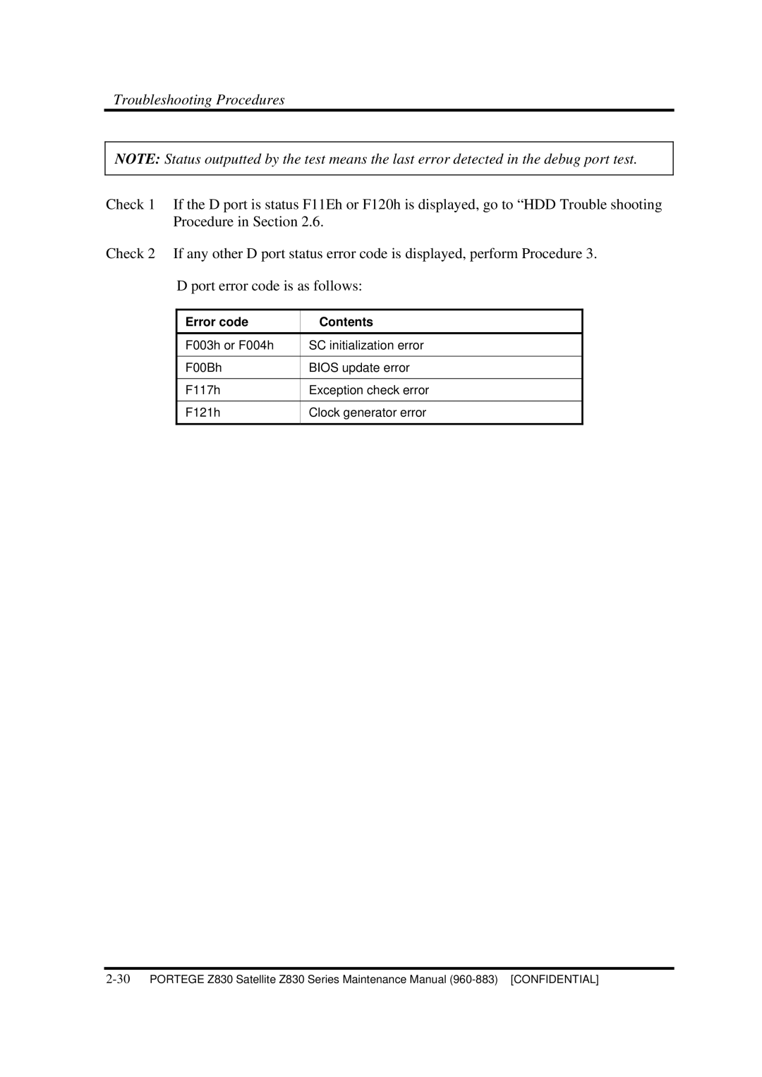 Toshiba Z830 manual Error code Contents 