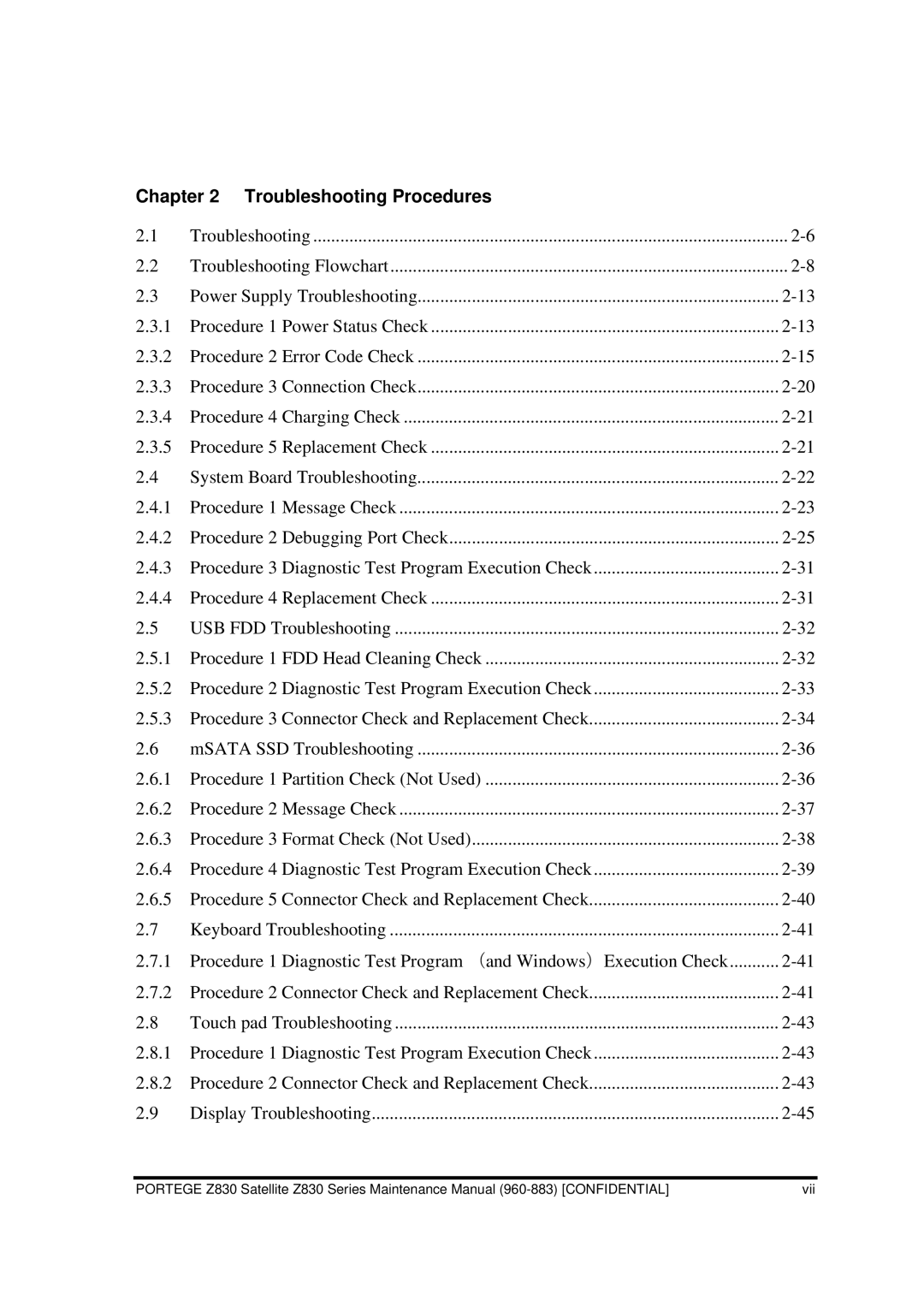 Toshiba Z830 manual Troubleshooting Procedures, Power Supply Troubleshooting 