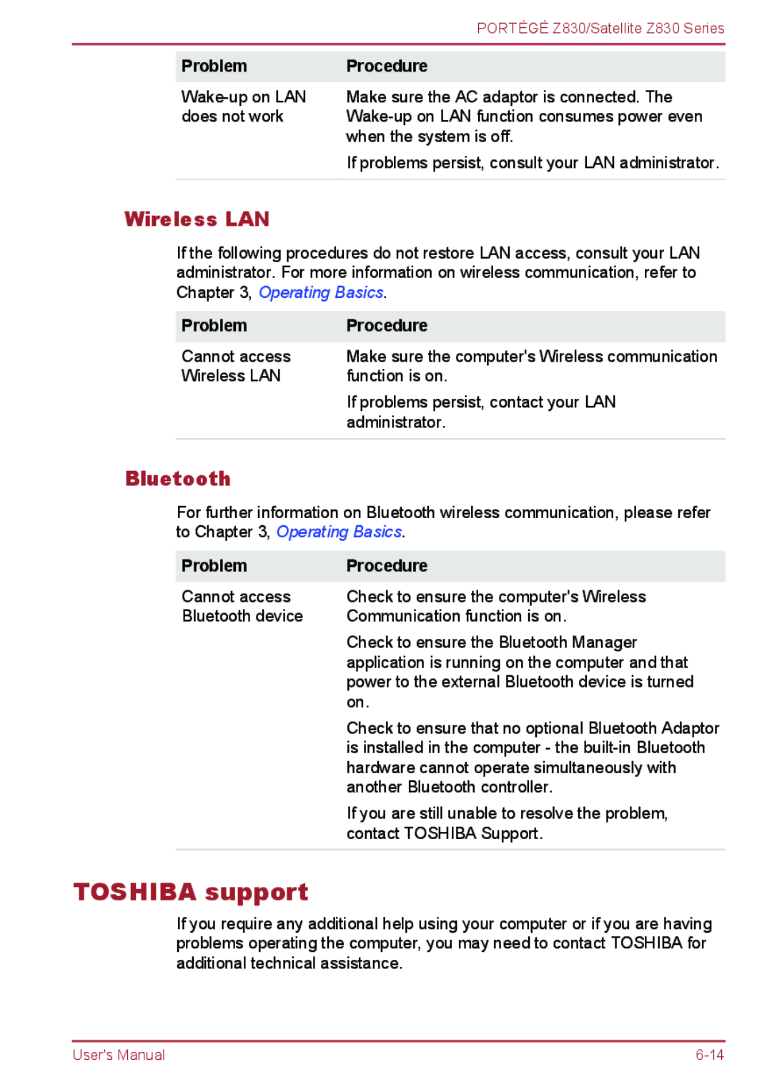 Toshiba Z830 user manual Toshiba support, Bluetooth 