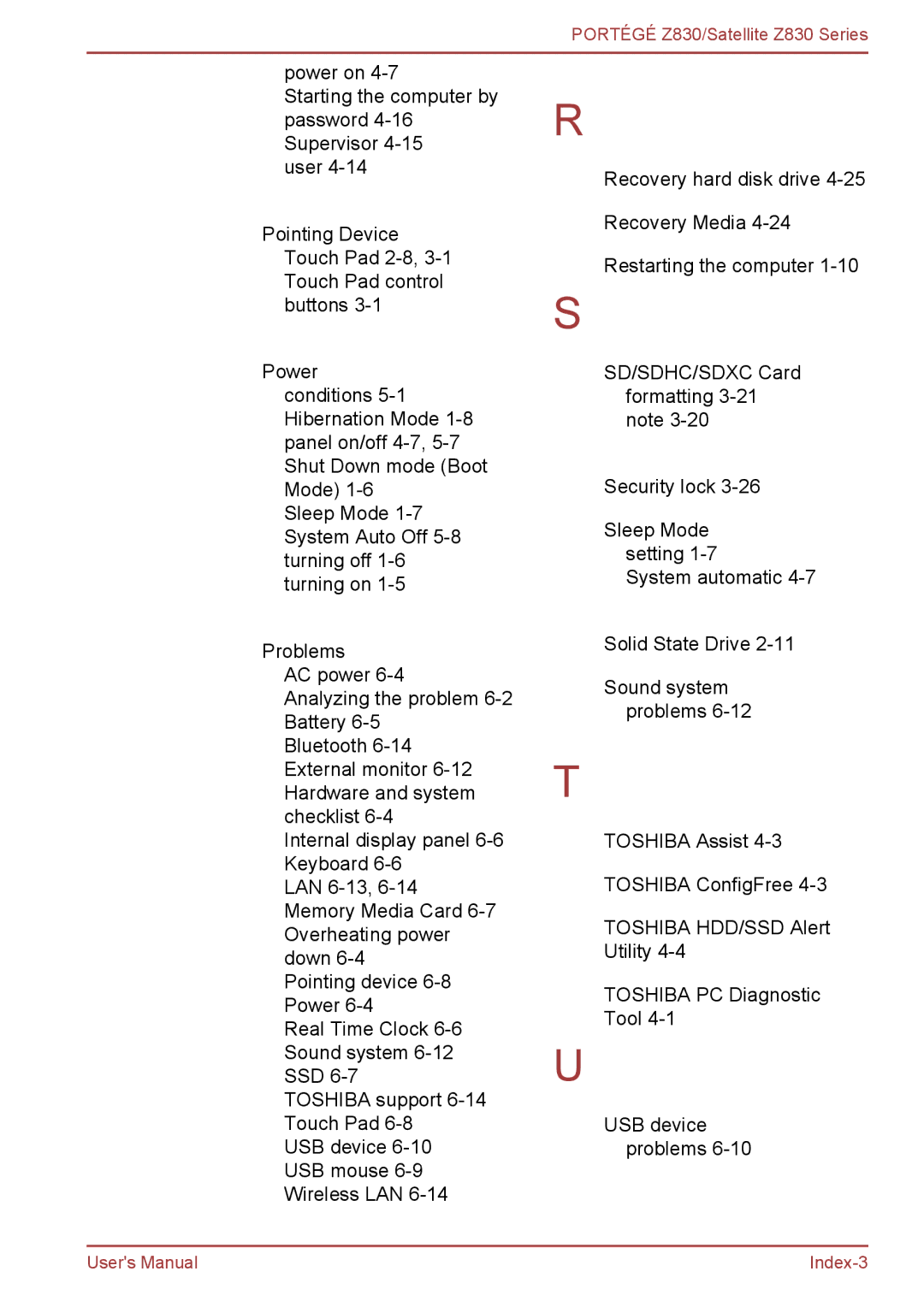 Toshiba Z830 user manual Index-3 