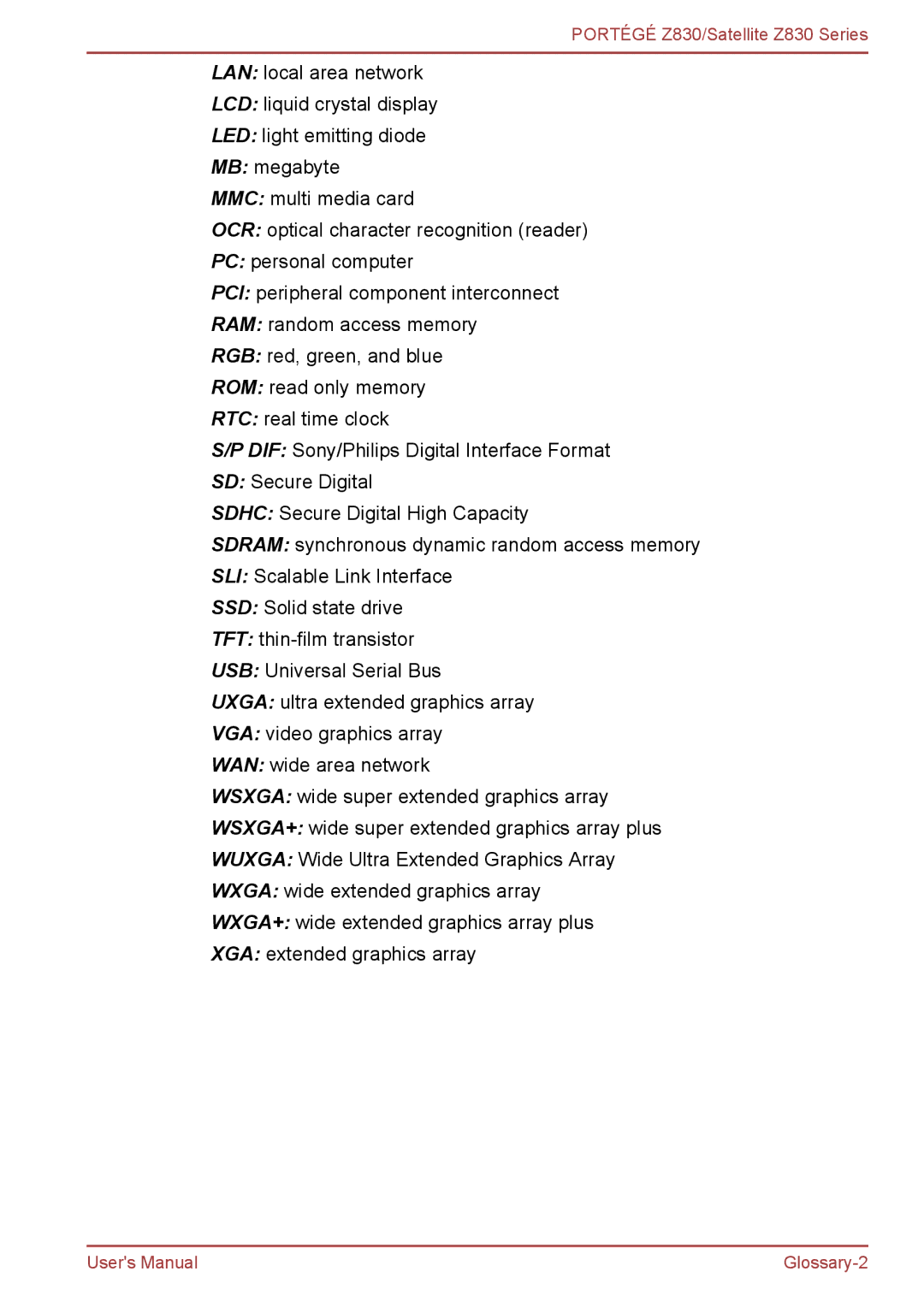 Toshiba Z830 user manual Glossary-2 