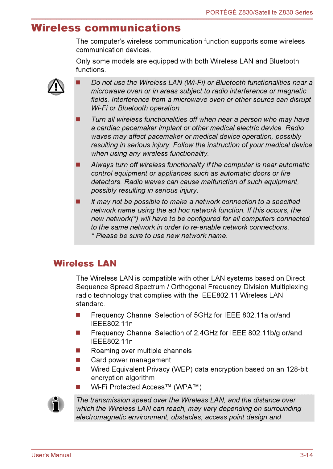 Toshiba Z830 user manual Wireless communications, Wireless LAN 