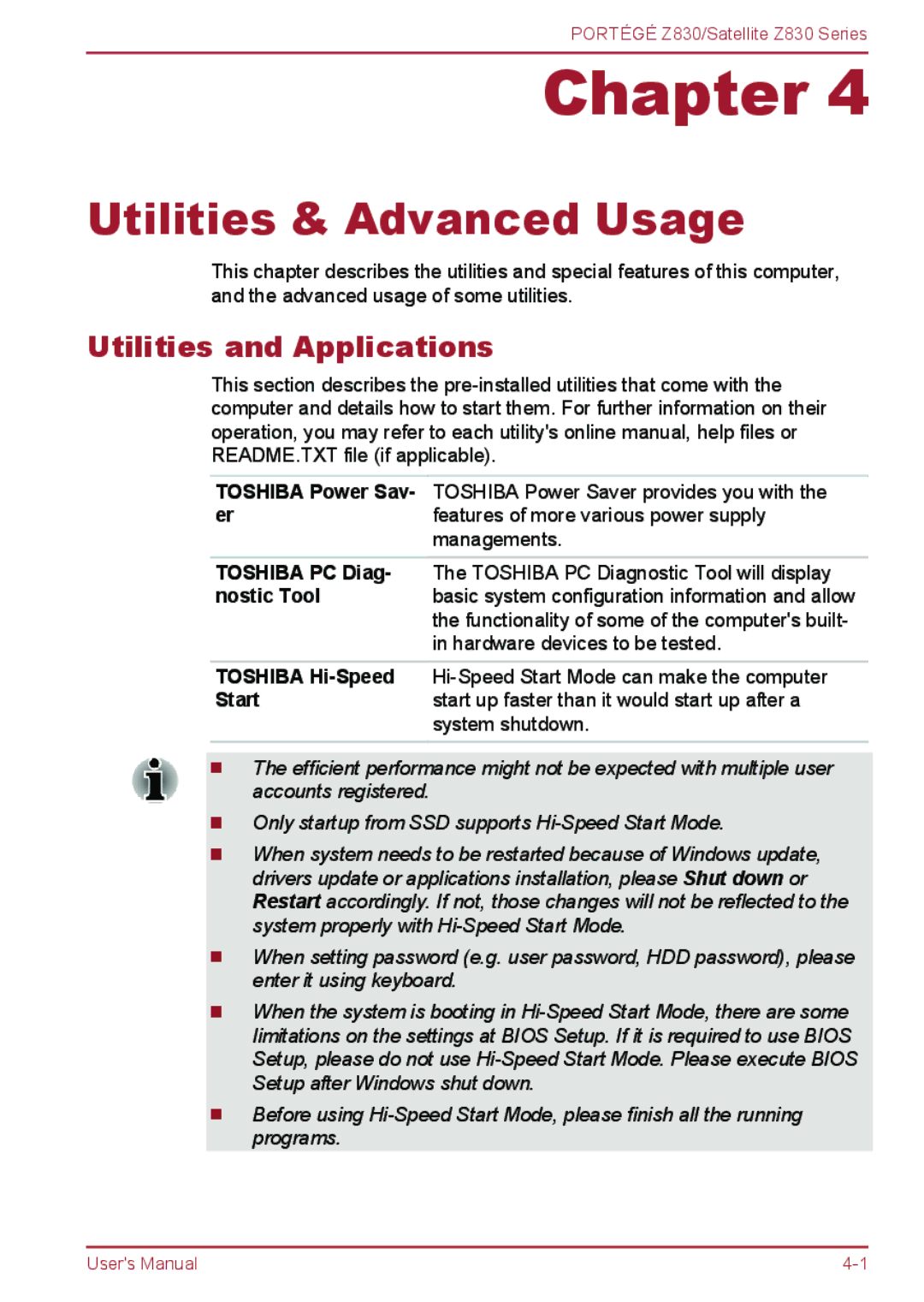 Toshiba Z830 user manual Utilities & Advanced Usage, Utilities and Applications 