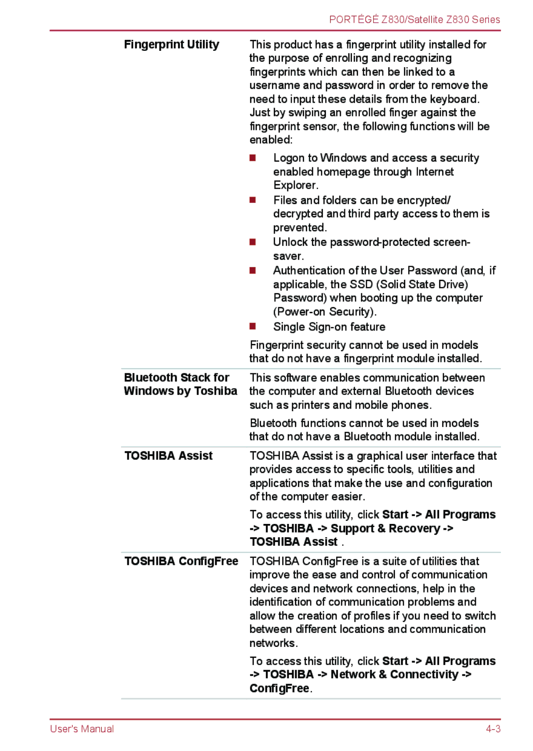 Toshiba user manual Portégé Z830/Satellite Z830 Series 