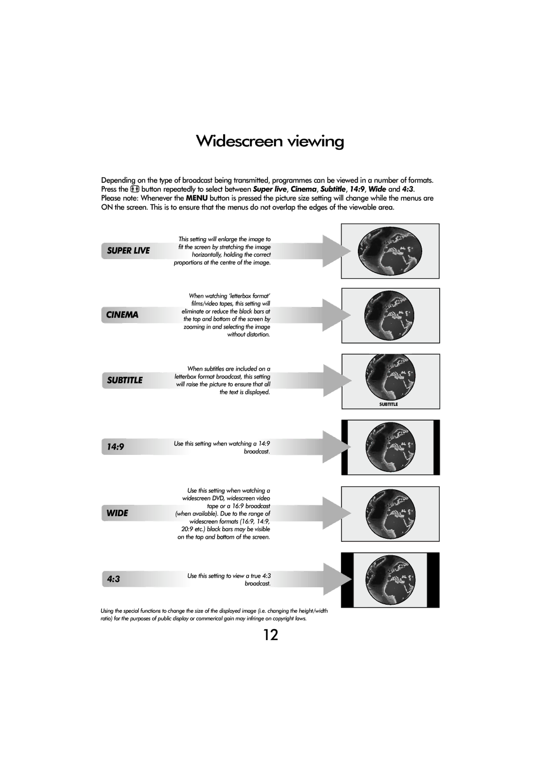 Toshiba ZP38 Series owner manual Widescreen viewing 