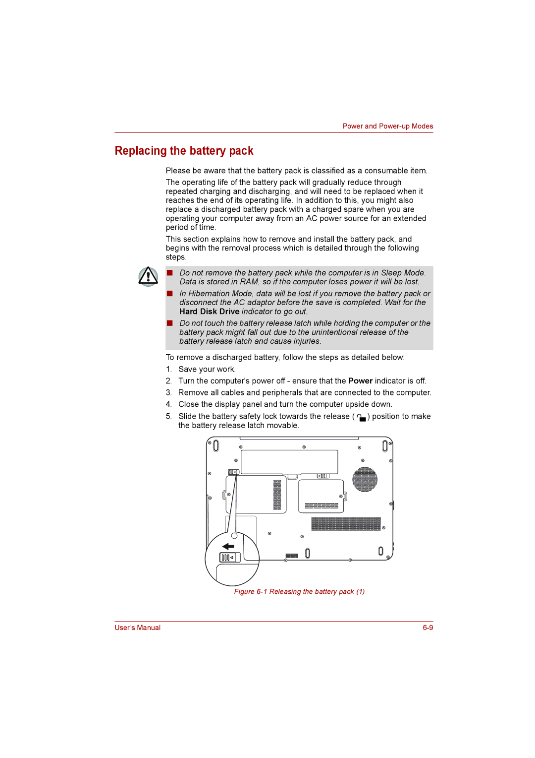 Toshiba toshiba satellite l550/ satellite pro l550/ satellite l550d/ satellite pro l550d series Replacing the battery pack 