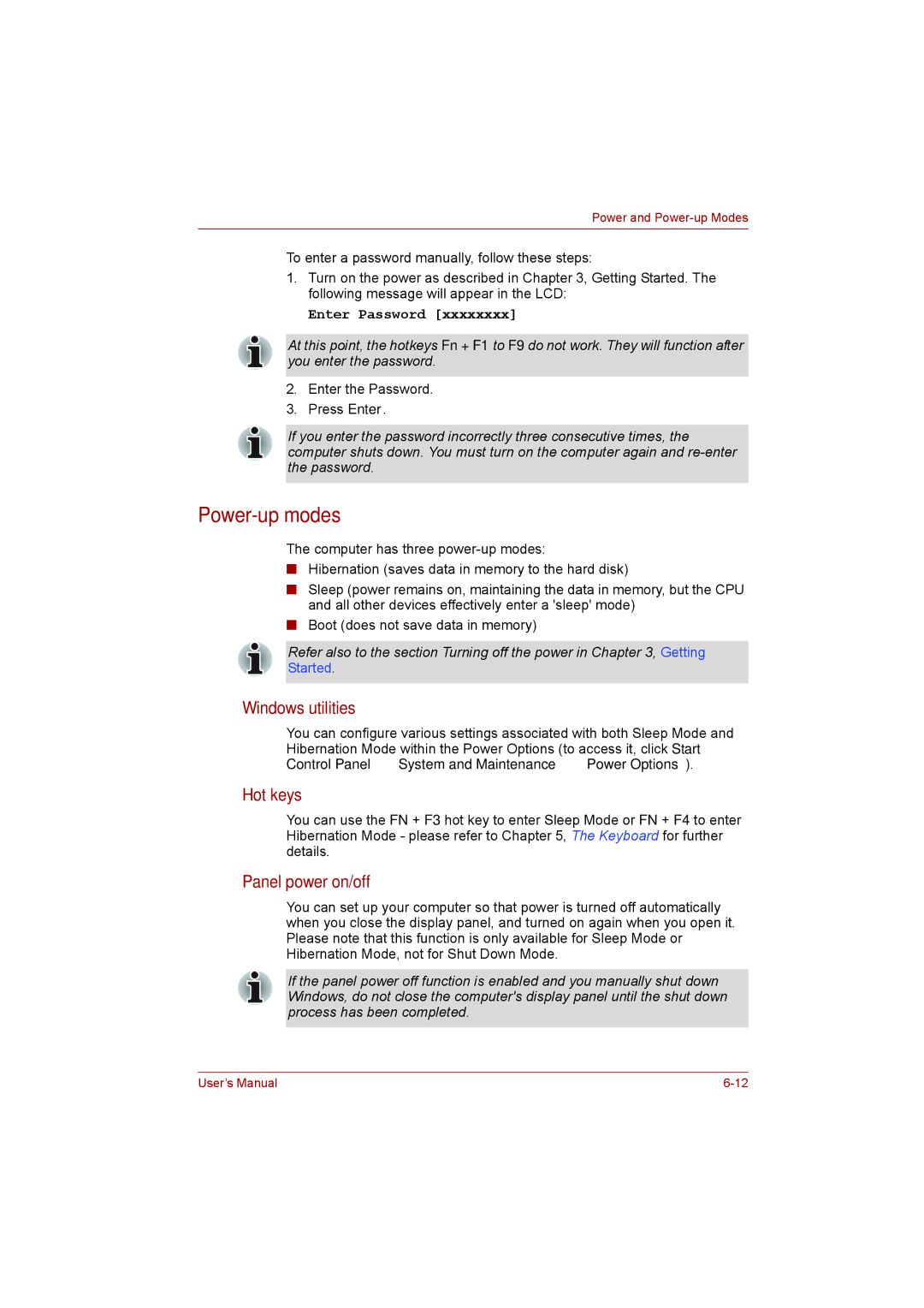 Toshiba toshiba satellite l550/ satellite pro l550/ satellite l550d/ satellite pro l550d series Power-up modes, Hot keys 