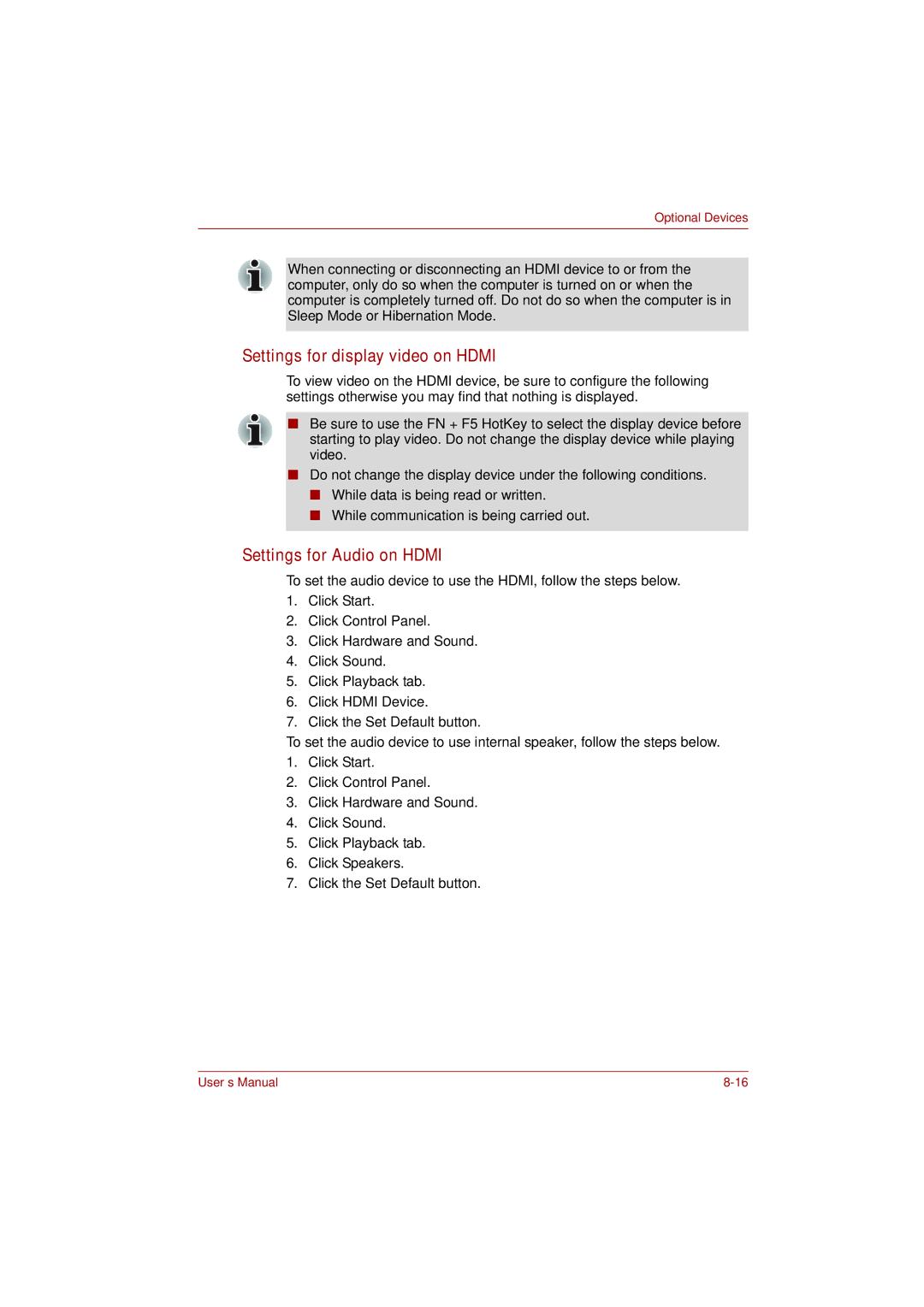 Toshiba toshiba satellite l550/ satellite pro l550/ satellite l550d/ satellite pro l550d series Settings for Audio on Hdmi 