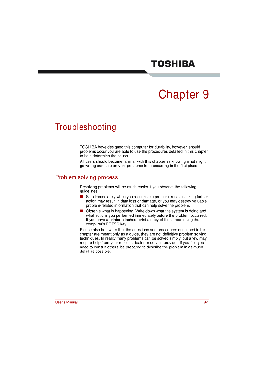 Toshiba toshiba satellite l550/ satellite pro l550/ satellite l550d/ satellite pro l550d series user manual Troubleshooting 