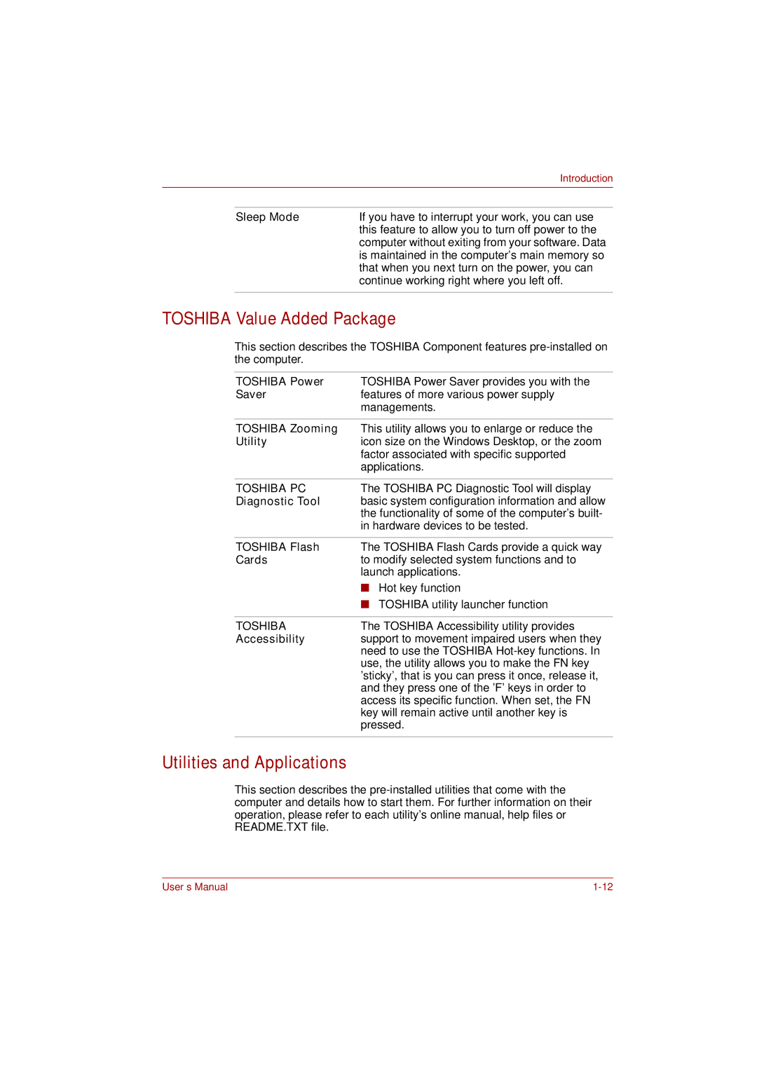 Toshiba toshiba satellite l550/ satellite pro l550/ satellite l550d/ satellite pro l550d series Utilities and Applications 