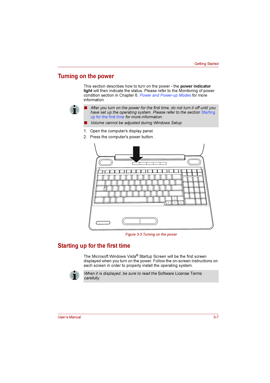 Toshiba toshiba satellite l550/ satellite pro l550/ satellite l550d/ satellite pro l550d series Turning on the power 