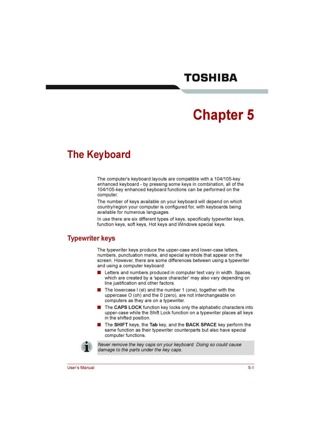 Toshiba toshiba satellite l550/ satellite pro l550/ satellite l550d/ satellite pro l550d series The Keyboard, Chapter 
