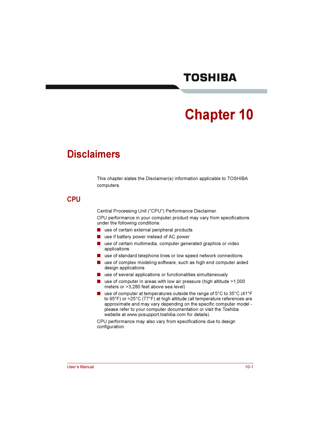 Toshiba toshiba satellite l550/ satellite pro l550/ satellite l550d/ satellite pro l550d series Disclaimers, Chapter 