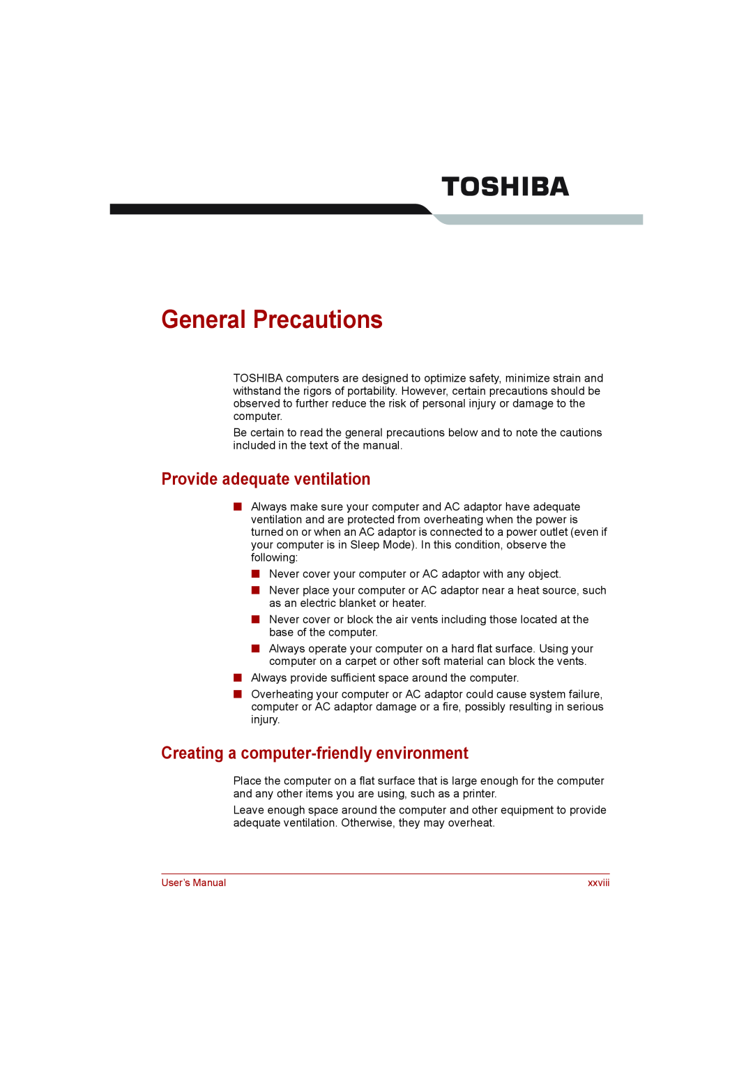Toshiba toshiba satellite l550/ satellite pro l550/ satellite l550d/ satellite pro l550d series General Precautions 