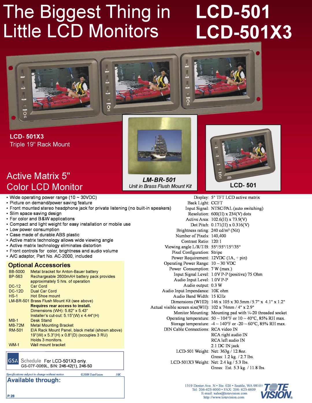 Tote Vision LCD- 501 dimensions The Biggest Thing in, Little LCD Monitors, LCD-501X3, Triple 19 Rack Mount, Lm-Br 