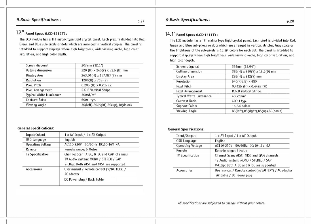 Tote Vision LCD-1212T manual 