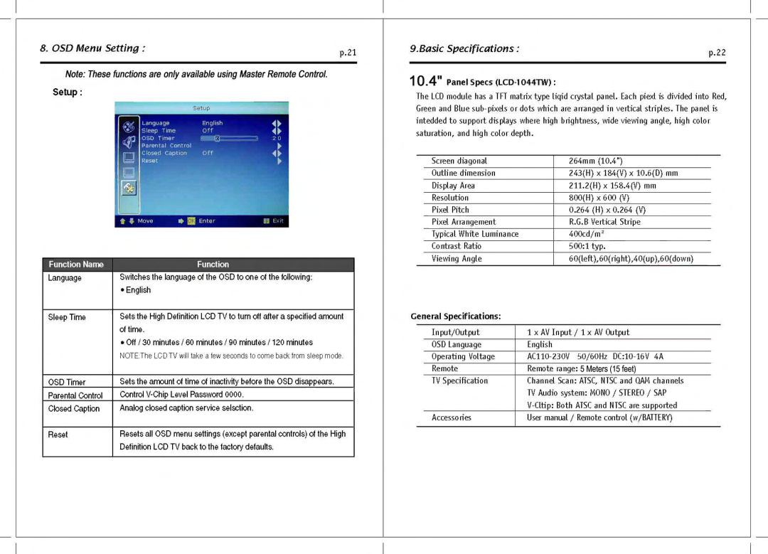 Tote Vision LCD-1212TW manual 