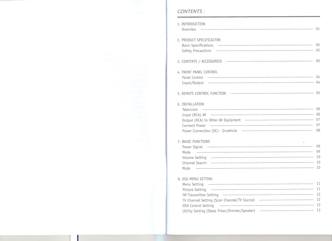 Tote Vision LCD-1411TD owner manual Contents 