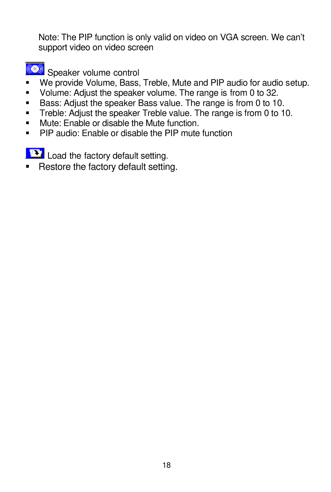 Tote Vision LCD-1700VR manual § Restore the factory default setting 