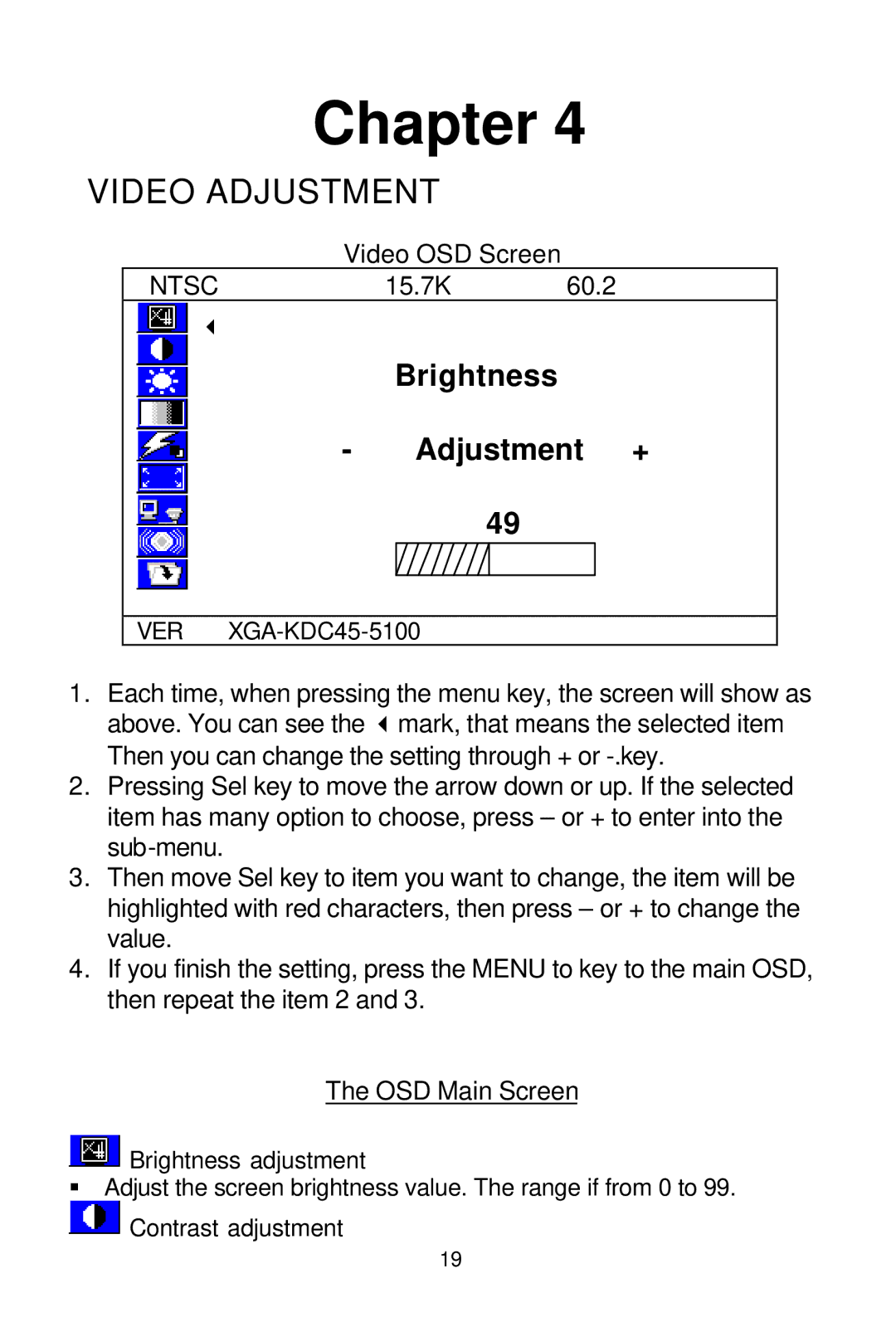 Tote Vision LCD-1700VR manual Video Adjustment 