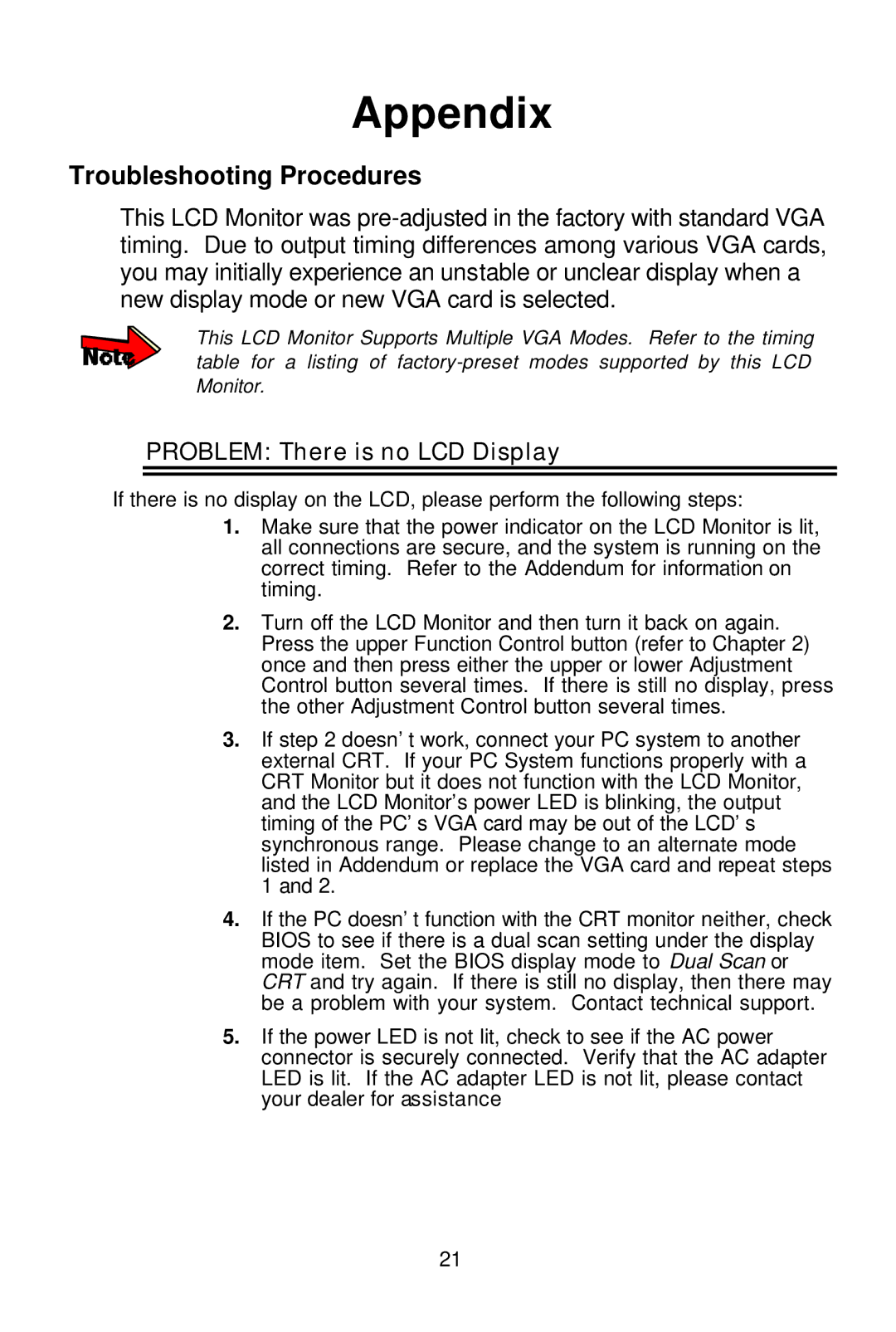 Tote Vision LCD-1700VR manual Appendix 