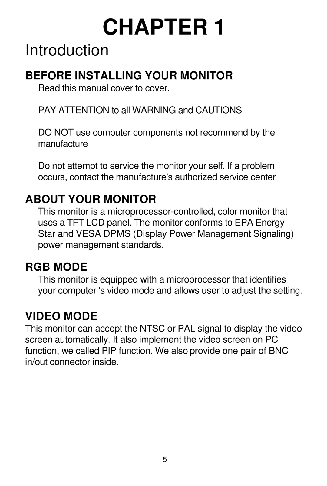 Tote Vision LCD-1700VR manual Chapter 