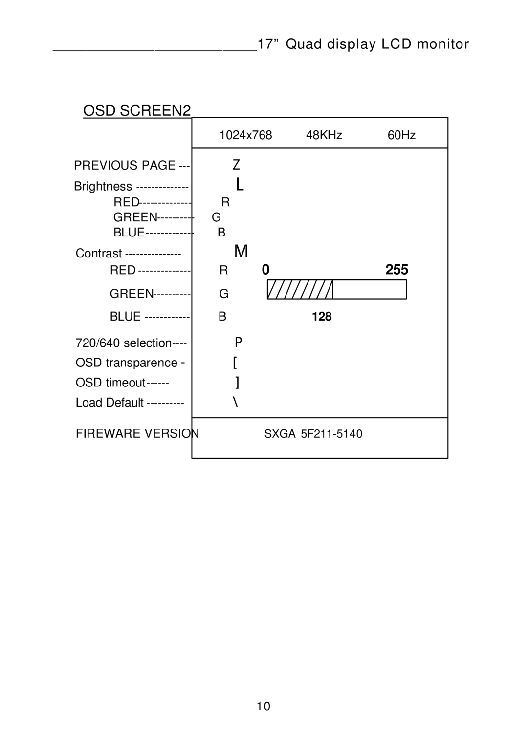 Tote Vision LCD-1700VRQ manual OSD SCREEN2, 255 