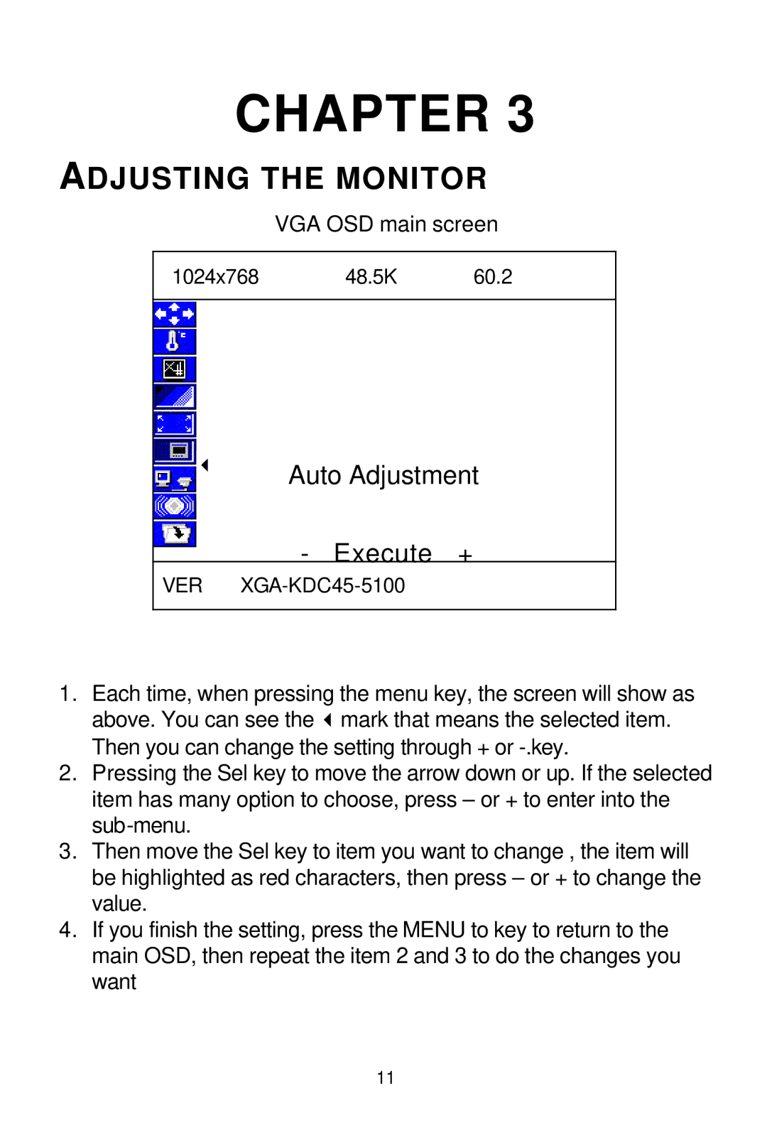 Tote Vision LCD-1700VRZ manual Adjusting the Monitor 