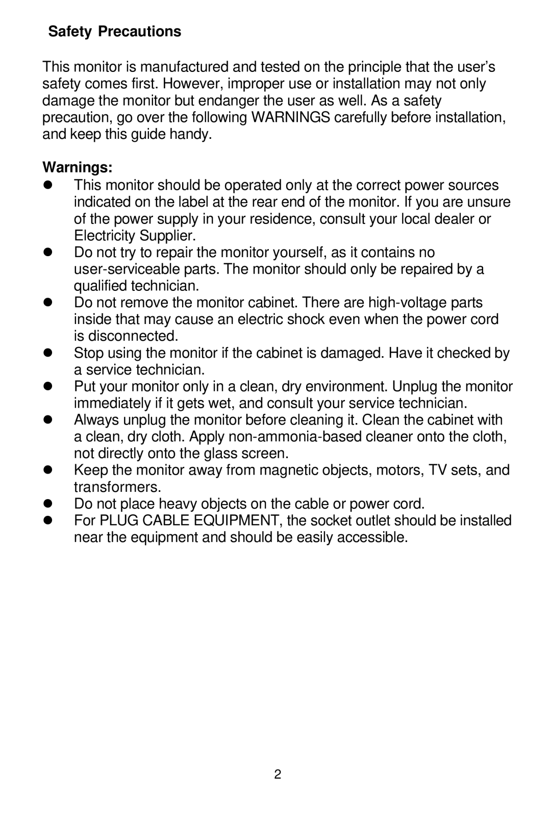 Tote Vision LCD-1700VRZ manual Safety Precautions 