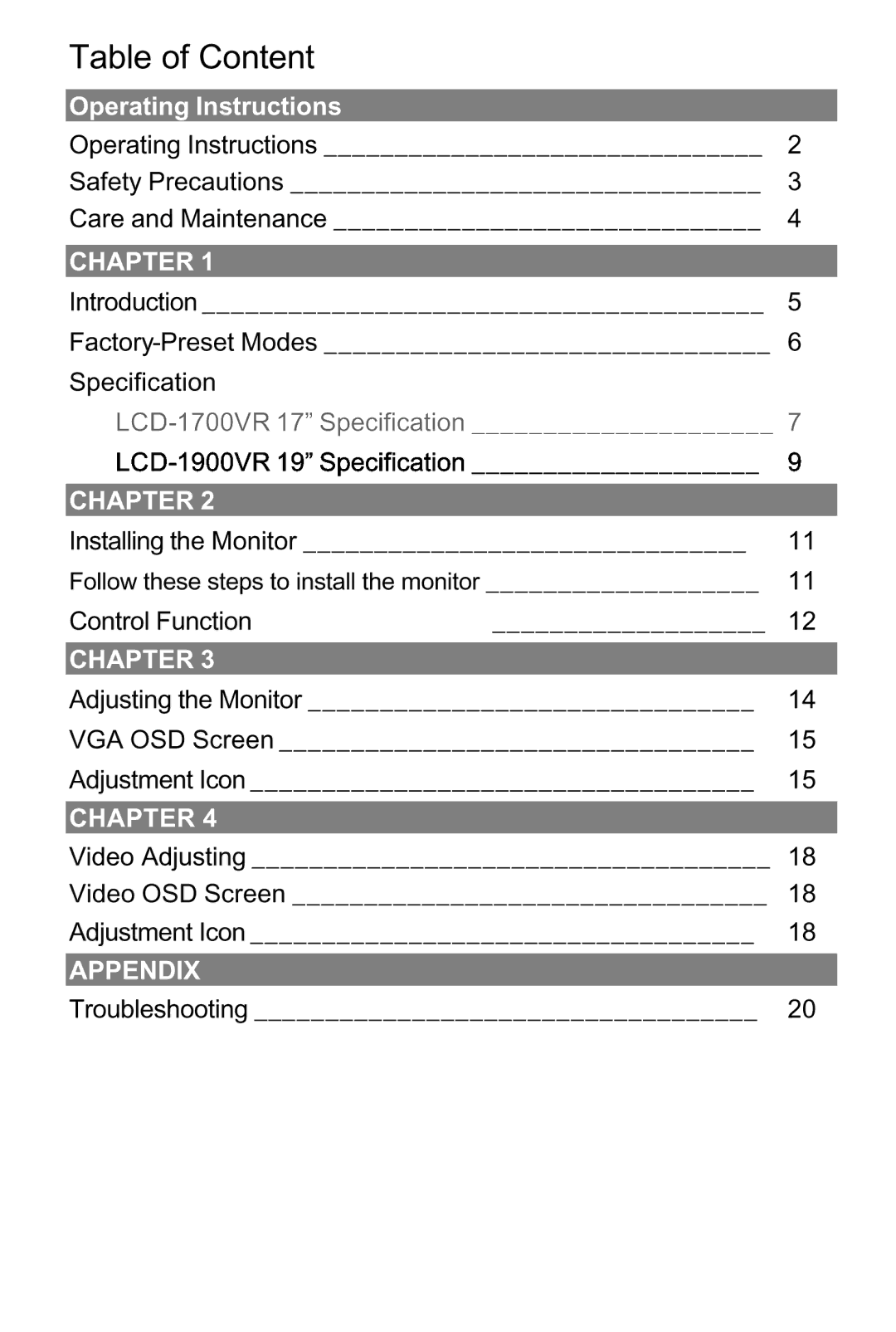 Tote Vision LCD-1900VR manual 