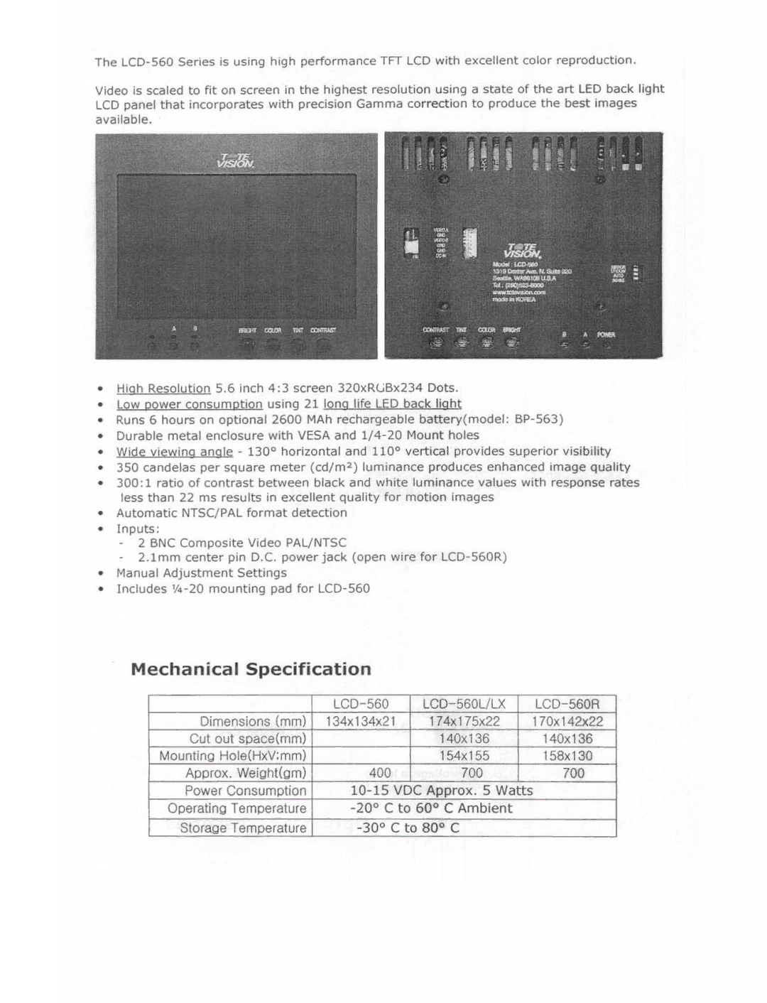 Tote Vision LCD-560 manual 