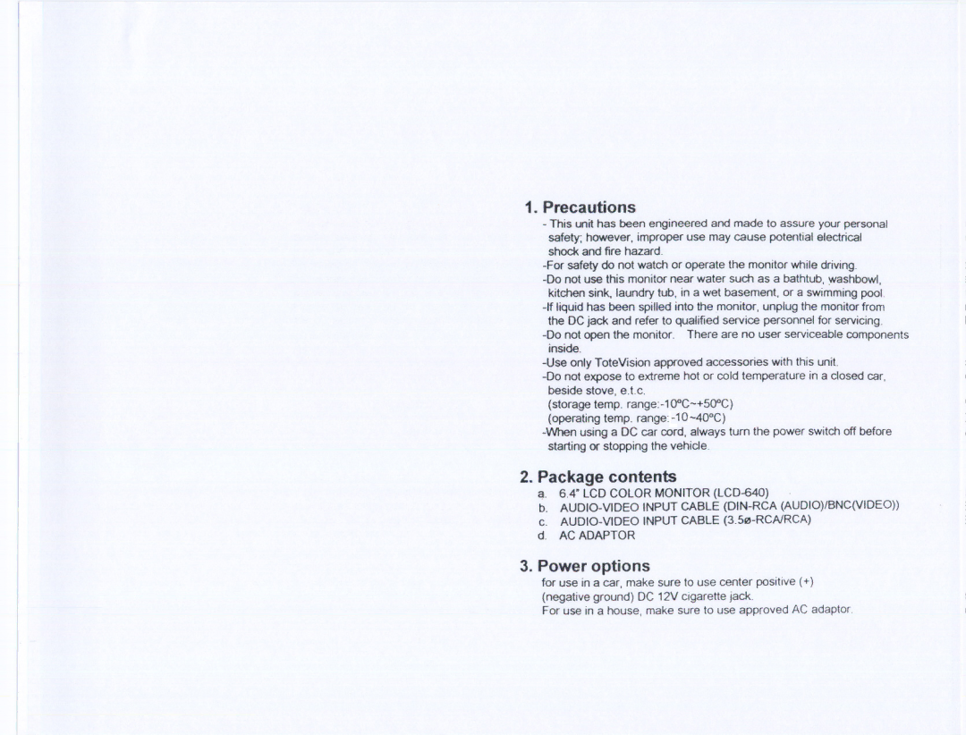 Tote Vision LCD-640 user manual 